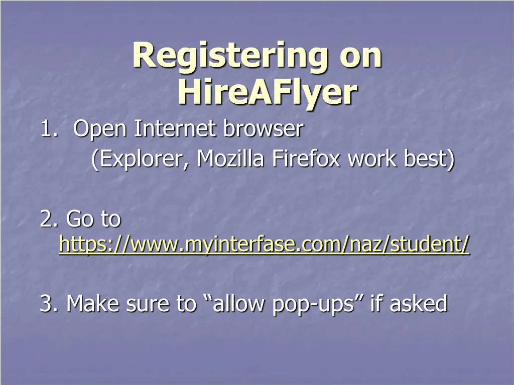 registering on hireaflyer 1 open internet browser