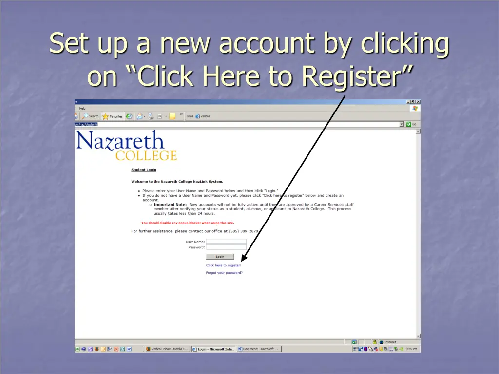 set up a new account by clicking on click here