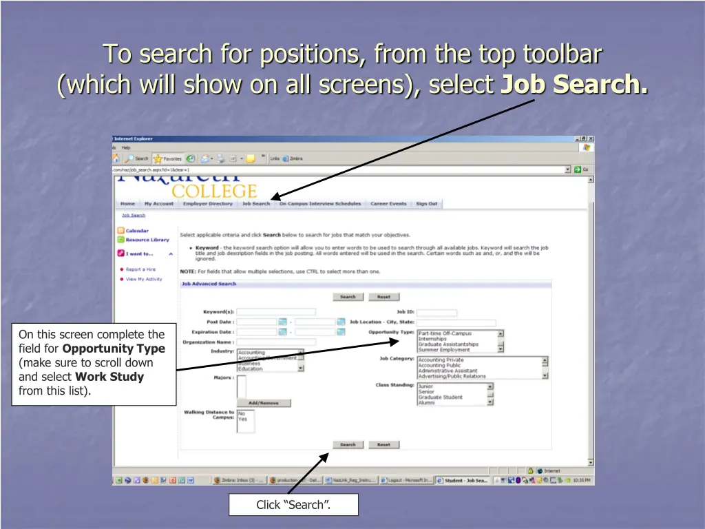 to search for positions from the top toolbar