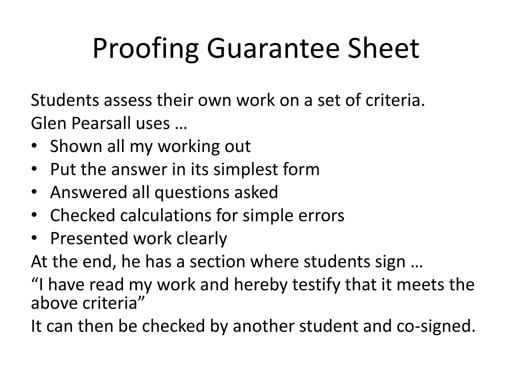 proofing guarantee sheet