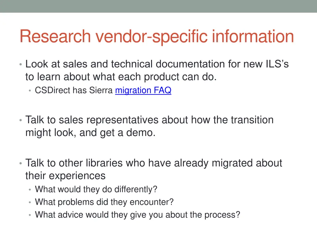 research vendor specific information