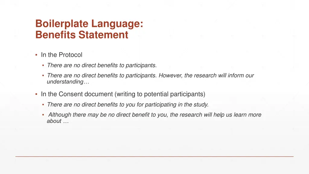 boilerplate language benefits statement