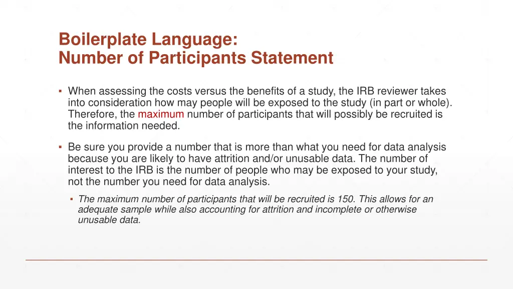 boilerplate language number of participants