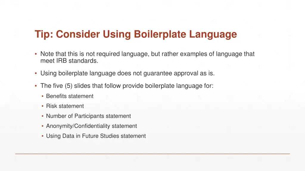 tip consider using boilerplate language