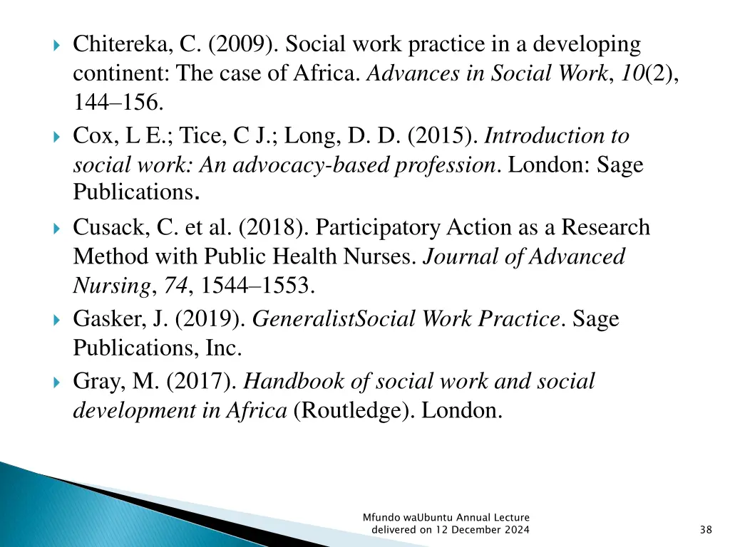chitereka c 2009 social work practice