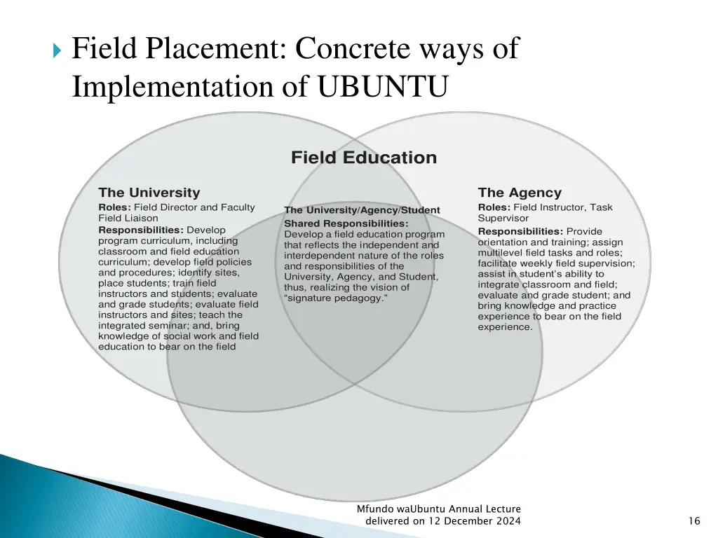 field placement concrete ways of implementation