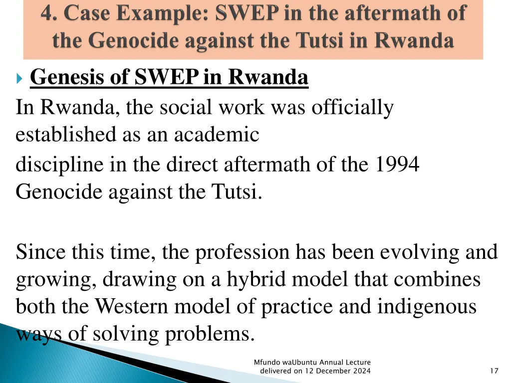 genesis of swep in rwanda in rwanda the social