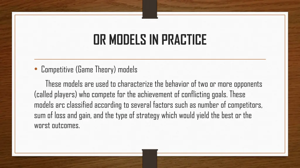or models in practice 1