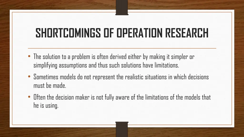 shortcomings of operation research