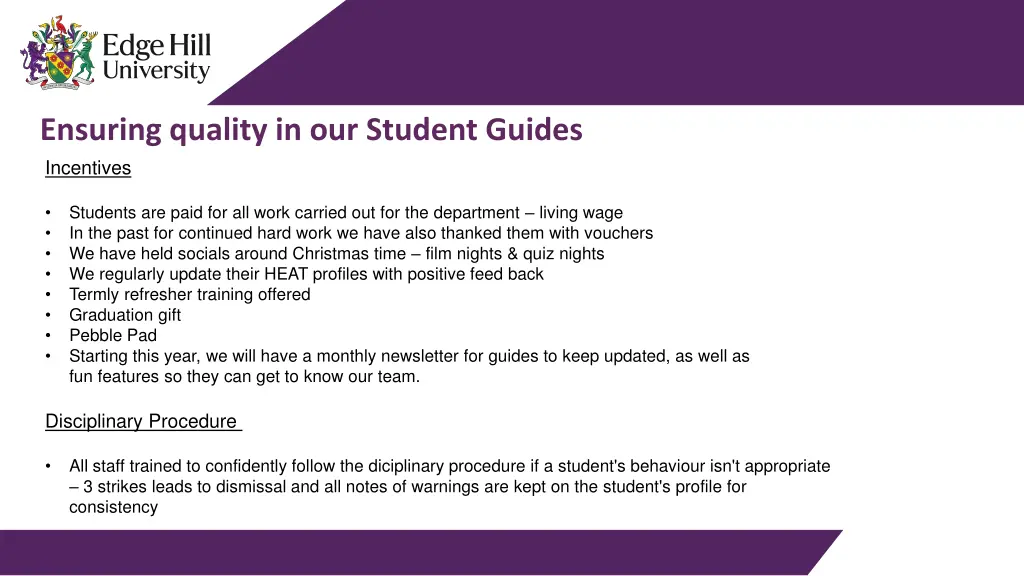 ensuring quality in our student guides incentives