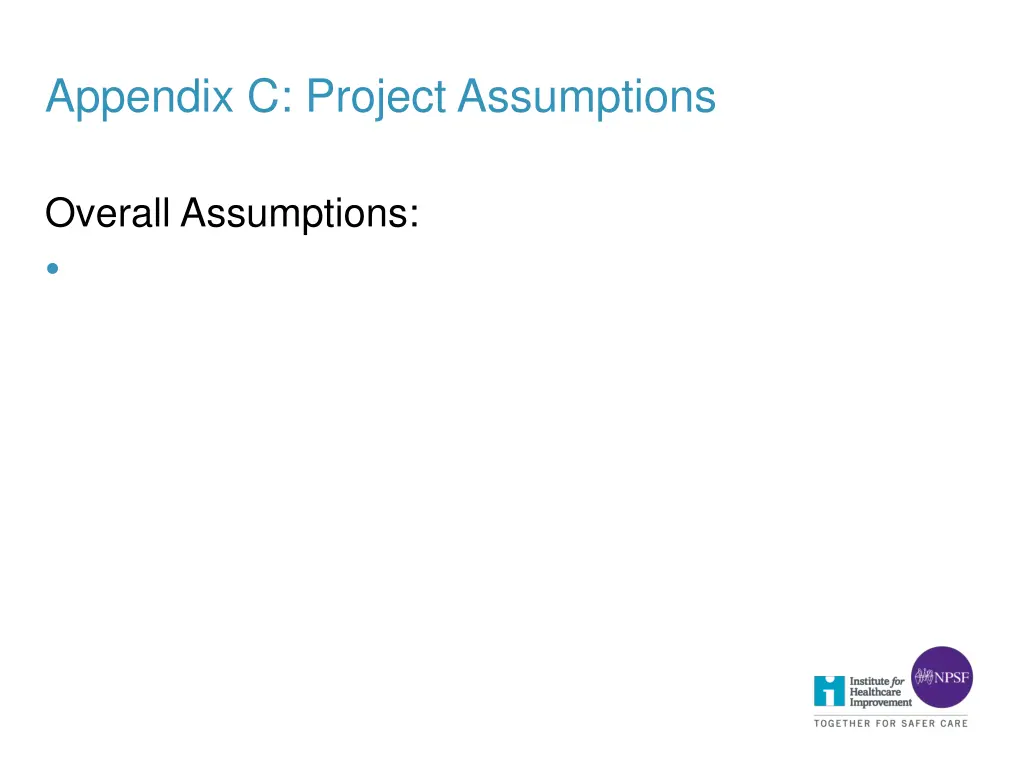 appendix c project assumptions