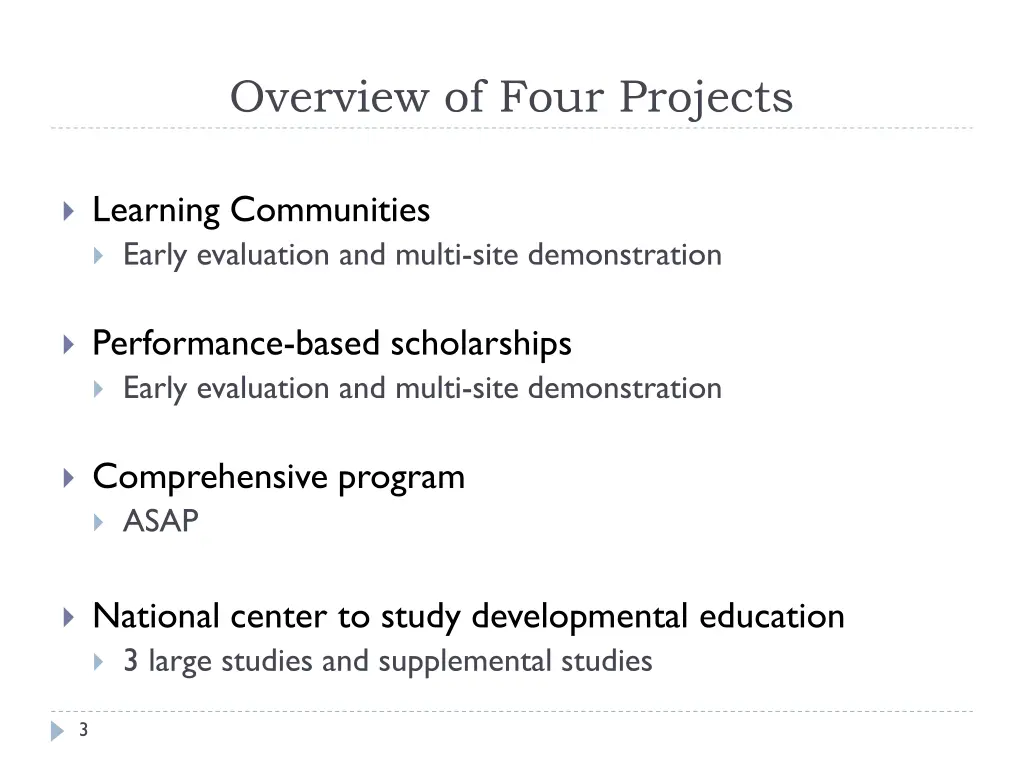 overview of four projects