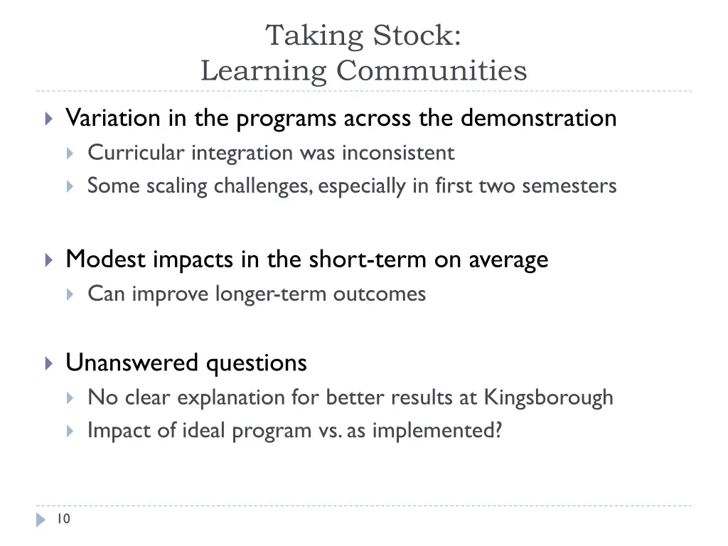 taking stock learning communities