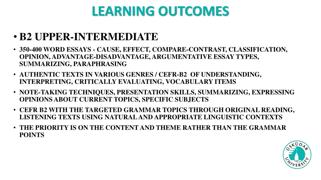 learning outcomes