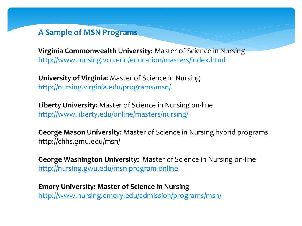 a sample of msn programs