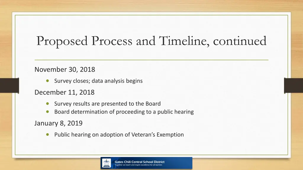 proposed process and timeline continued