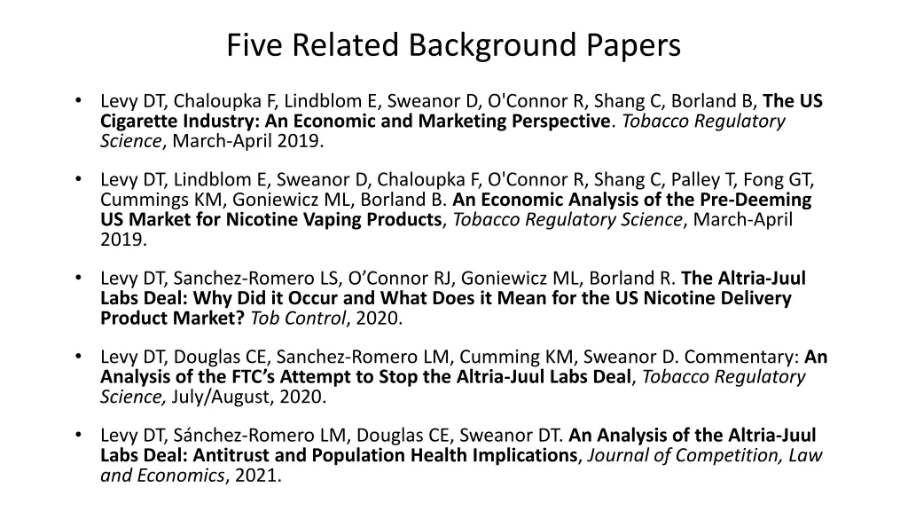 five related background papers