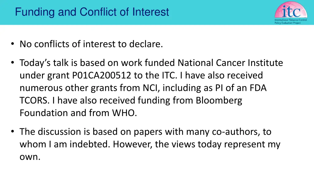 funding and conflict of interest