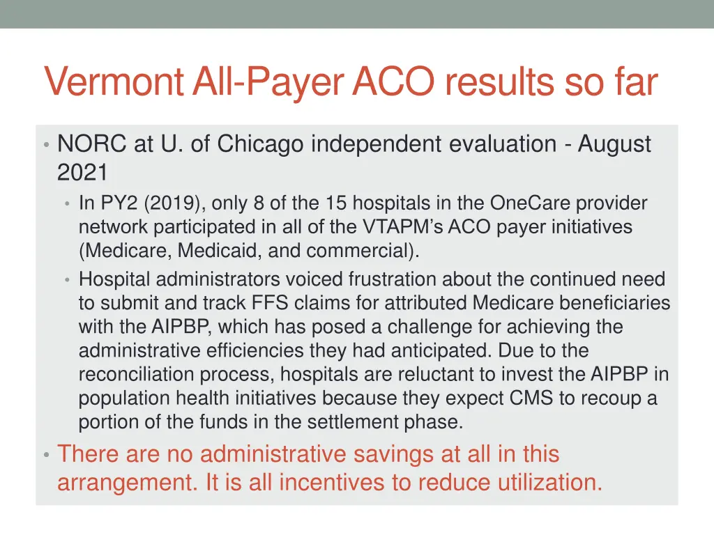vermont all payer aco results so far