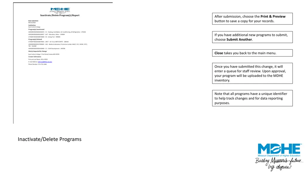 after submission choose the print preview button