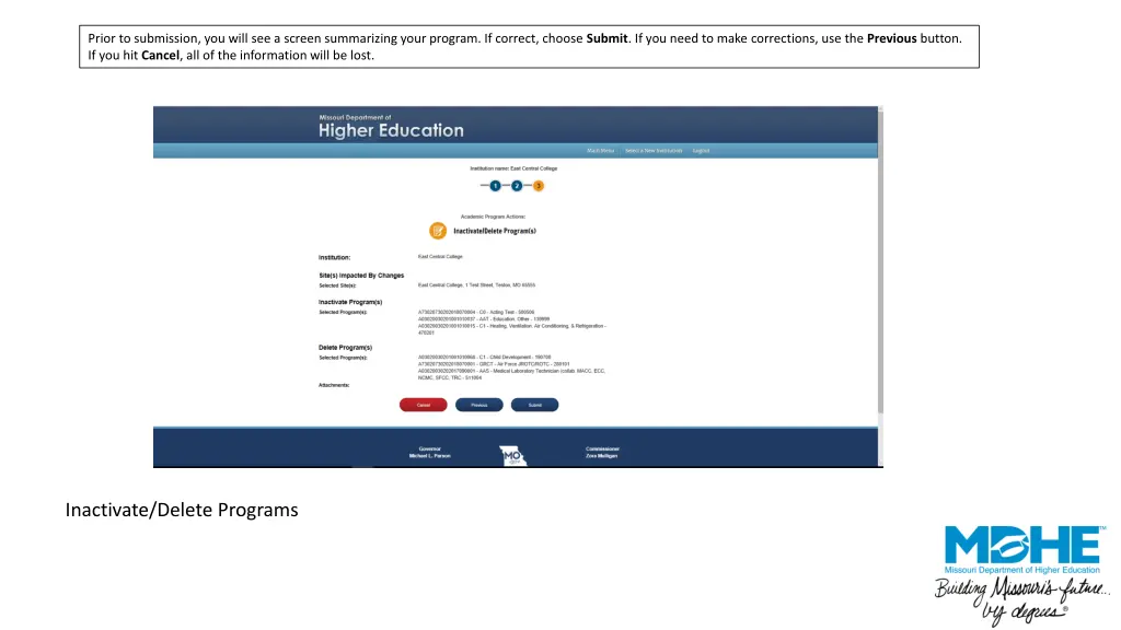 prior to submission you will see a screen