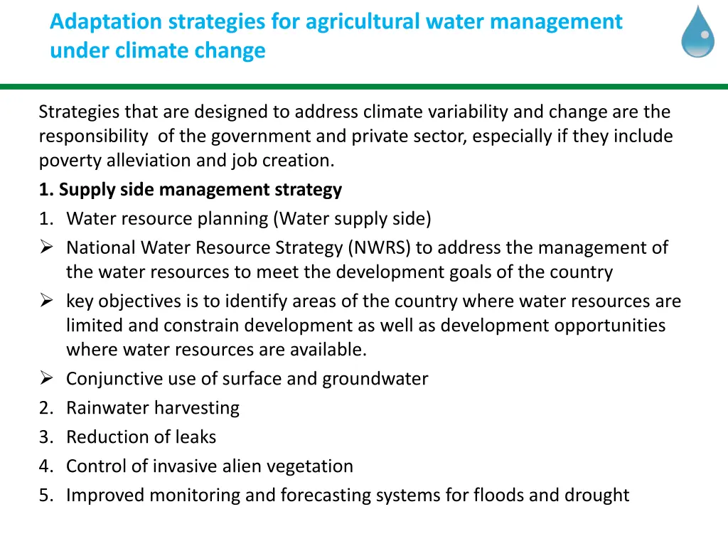 adaptation strategies for agricultural water