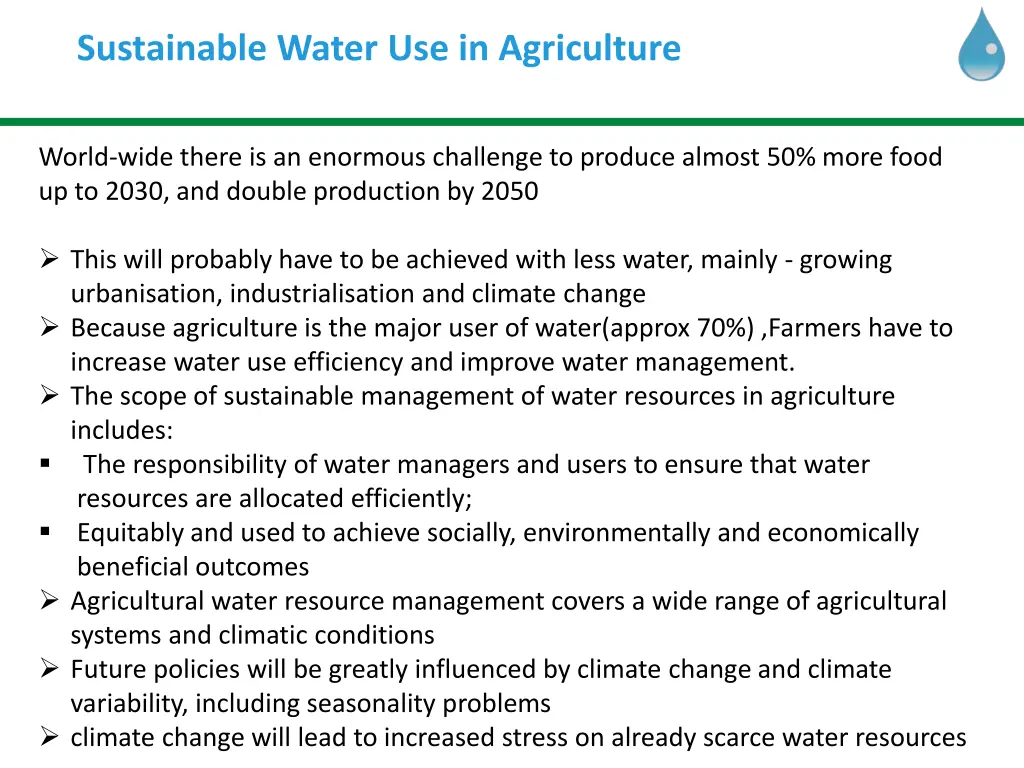 sustainable water use in agriculture