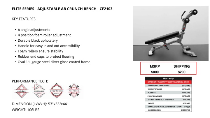 elite series adjustable ab crunch bench cf2103