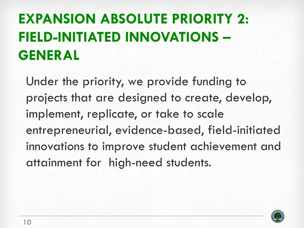 expansion absolute priority 2 field initiated