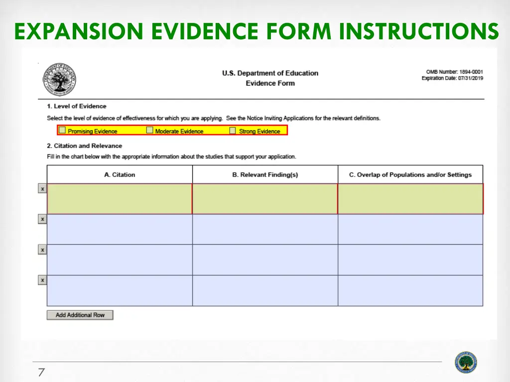 expansion evidence form instructions