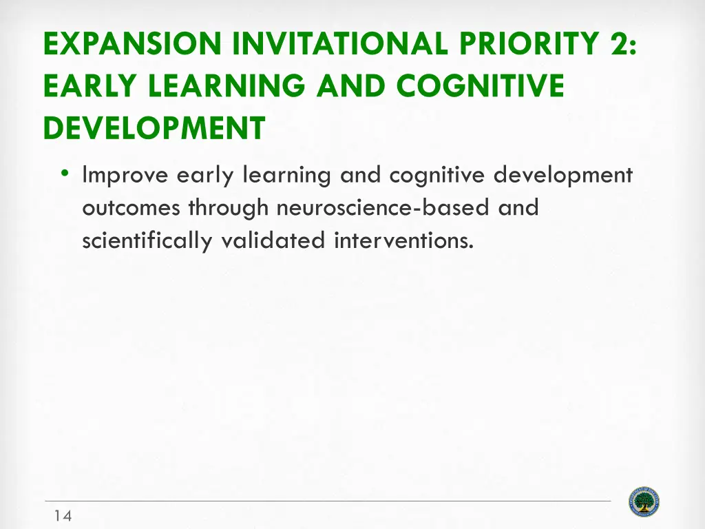 expansion invitational priority 2 early learning