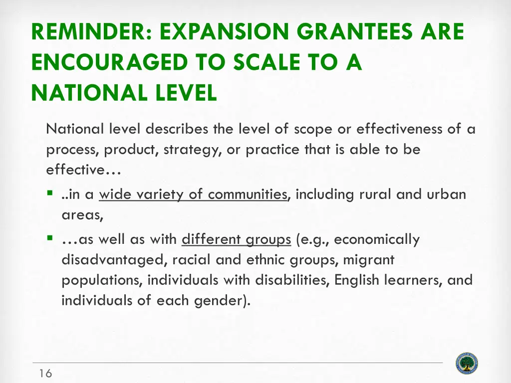reminder expansion grantees are encouraged