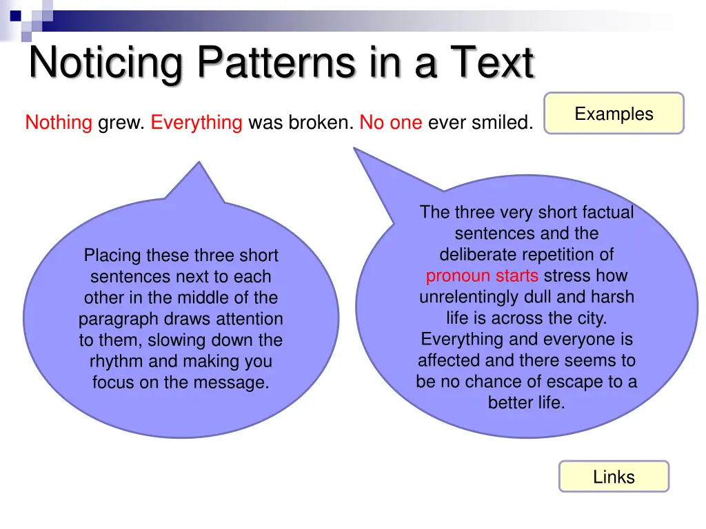 noticing patterns in a text 2