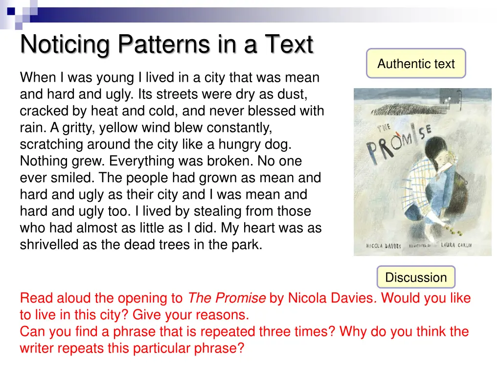 noticing patterns in a text