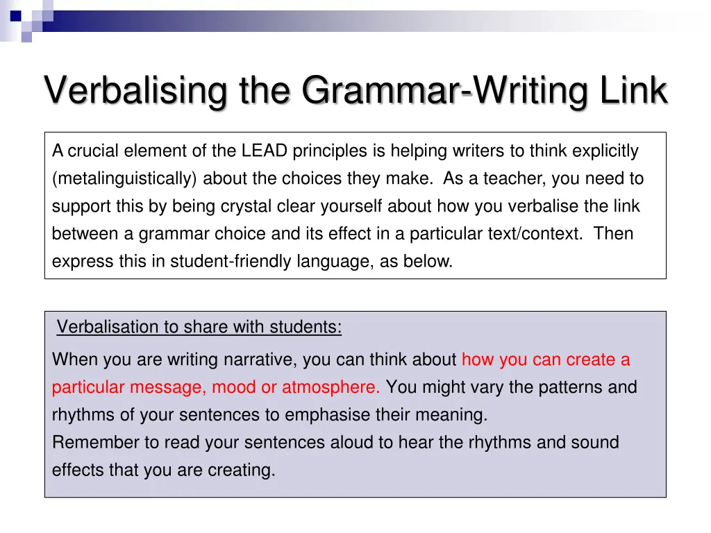 verbalising the grammar writing link