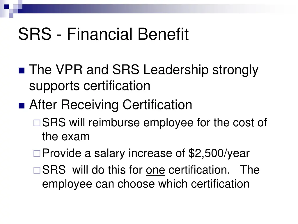 srs financial benefit