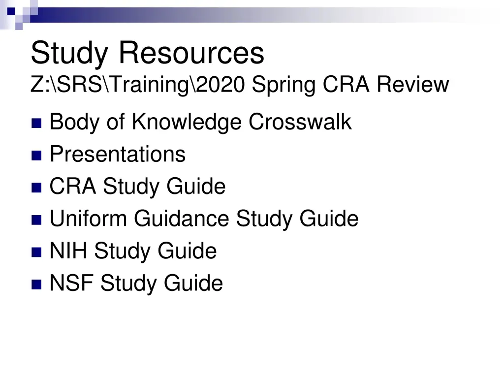 study resources z srs training 2020 spring