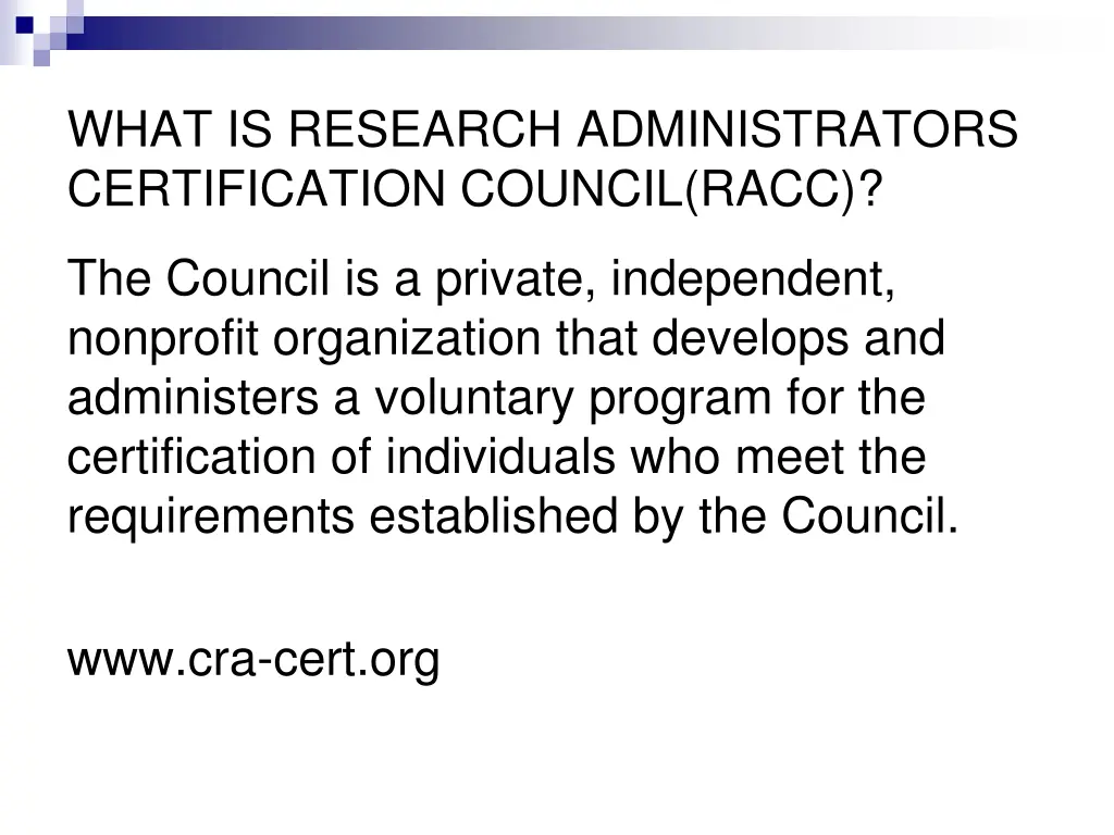 what is research administrators certification