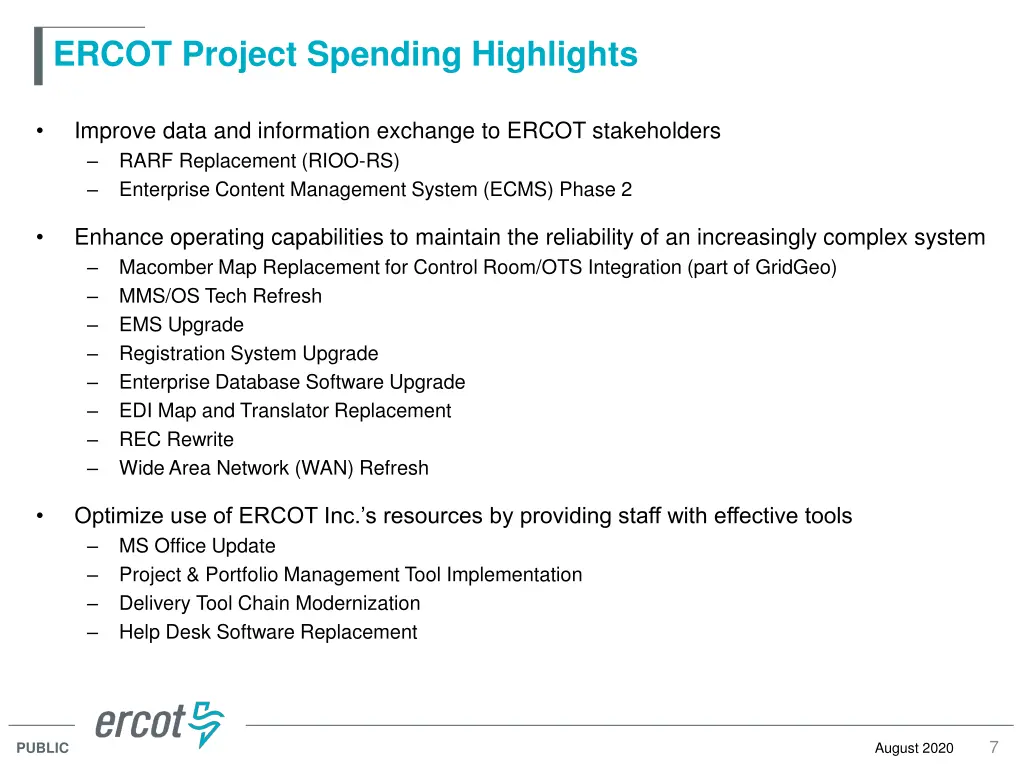 ercot project spending highlights