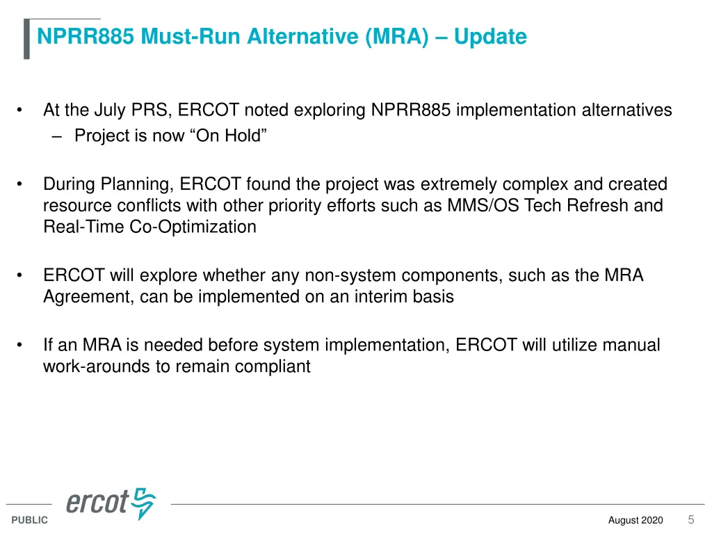 nprr885 must run alternative mra update