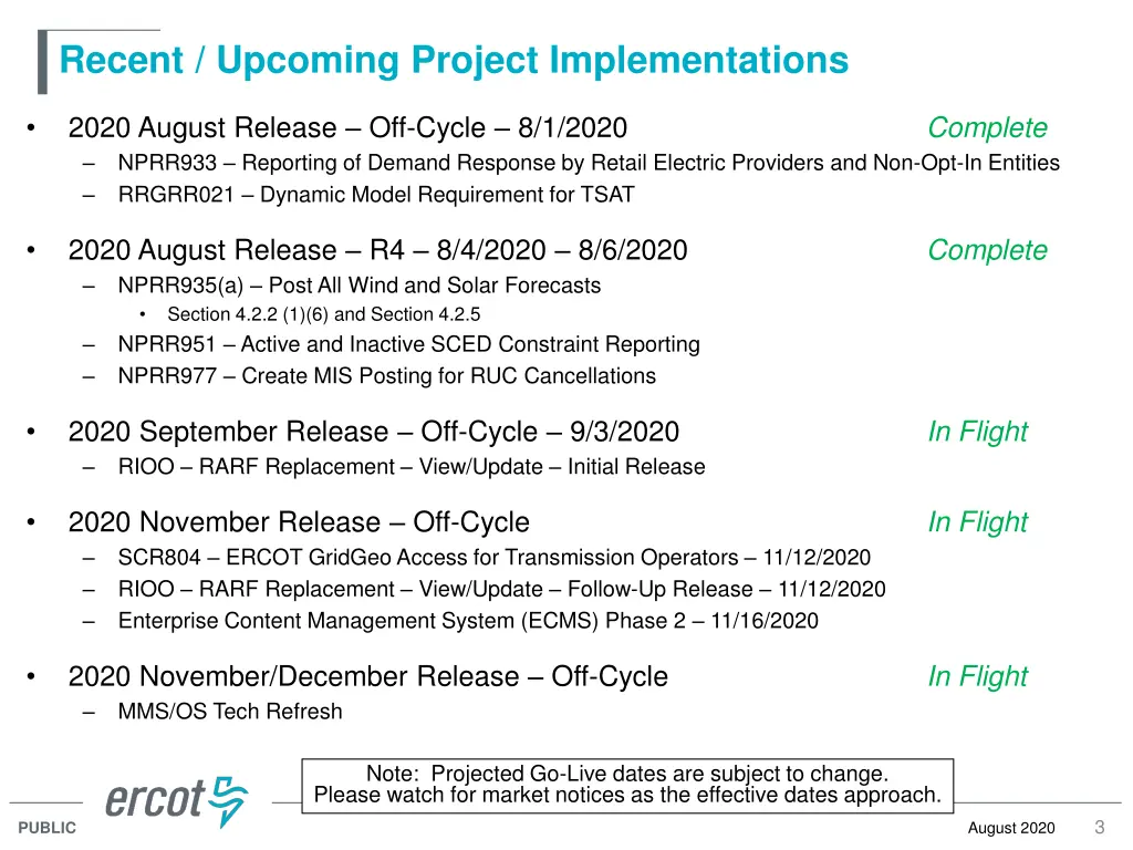 recent upcoming project implementations