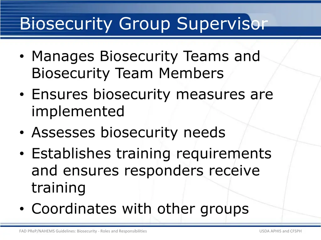 biosecurity group supervisor 1
