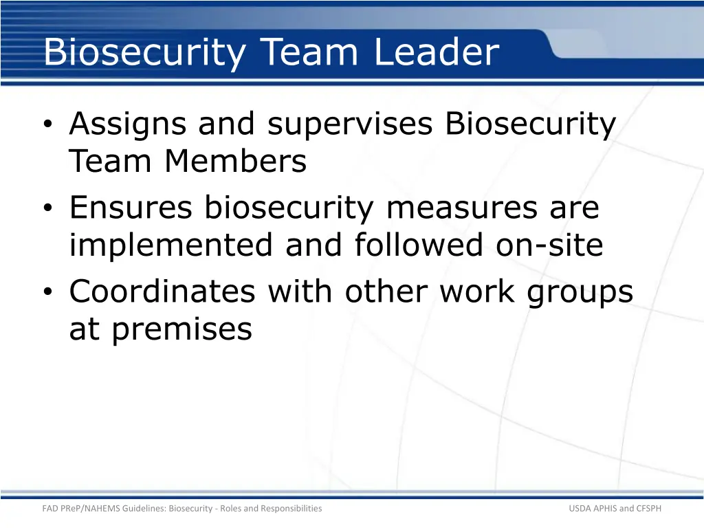 biosecurity team leader