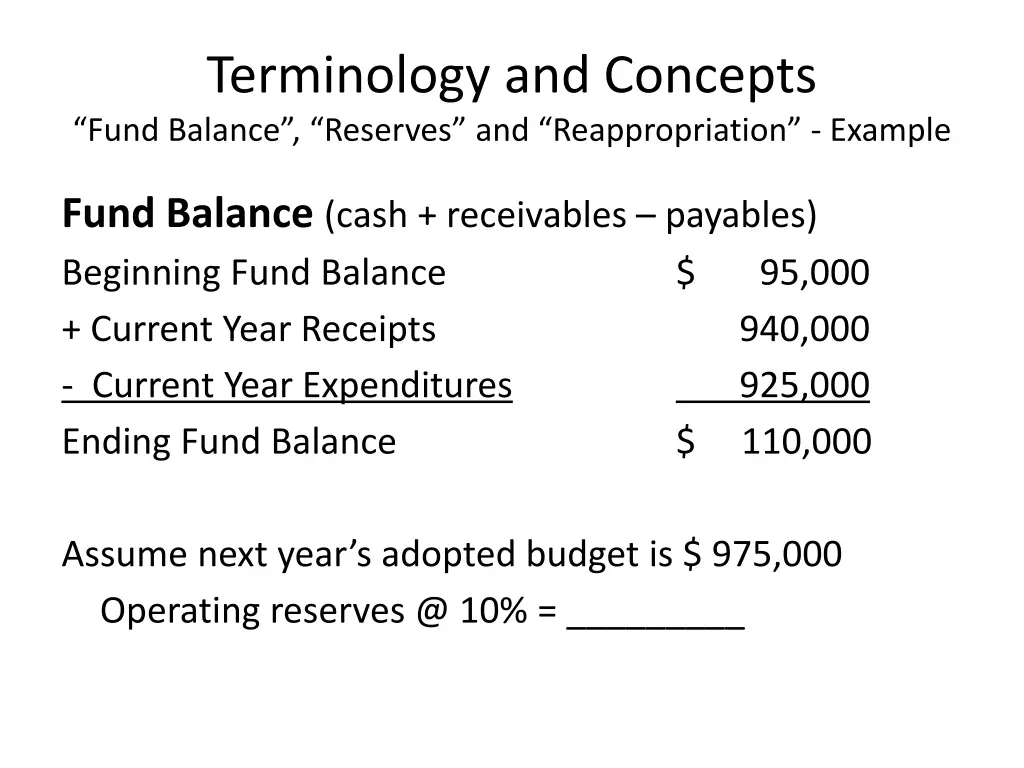 terminology and concepts fund balance reserves 1