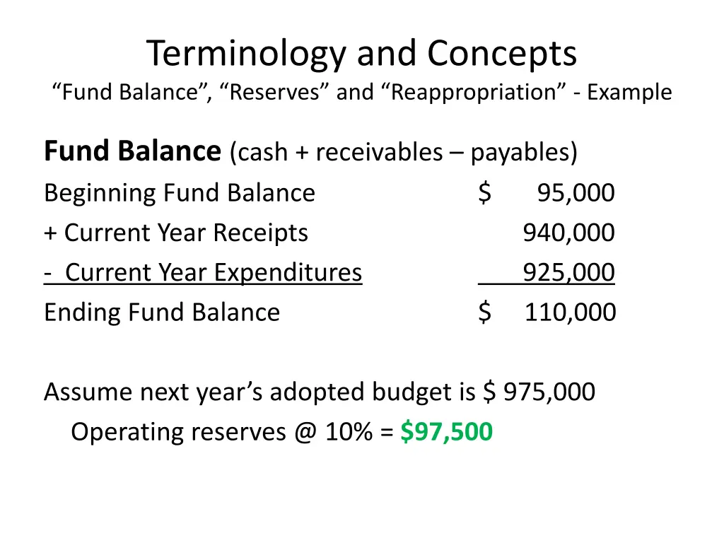 terminology and concepts fund balance reserves 2