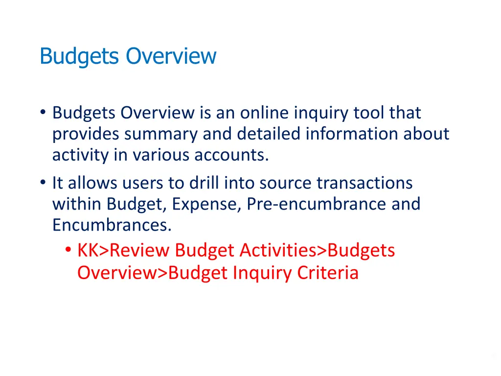 budgets overview