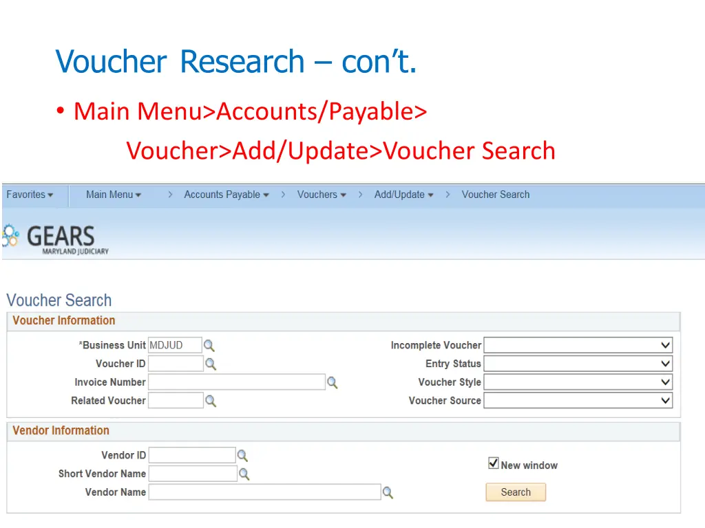 voucher research con t main menu accounts payable
