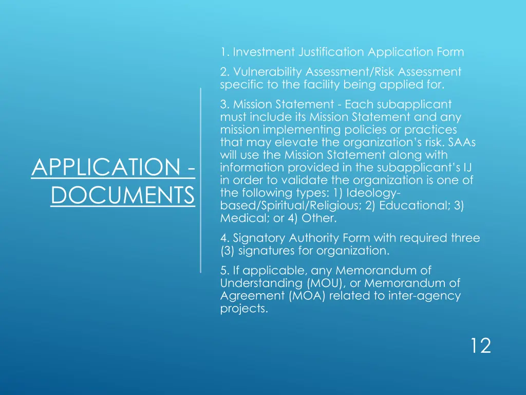 1 investment justification application form