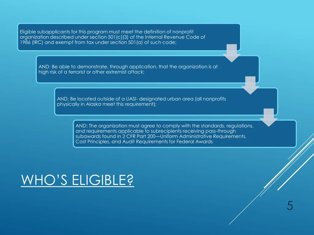eligible subapplicants for this program must meet