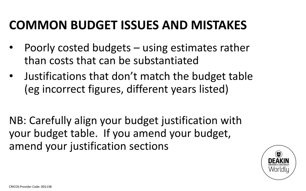 common budget issues and mistakes